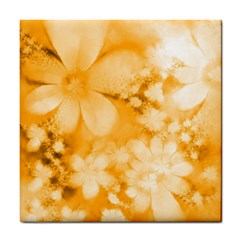 Saffron Yellow Watercolor Floral Print Tile Coaster by SpinnyChairDesigns