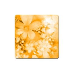 Saffron Yellow Watercolor Floral Print Square Magnet by SpinnyChairDesigns