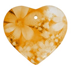 Saffron Yellow Watercolor Floral Print Heart Ornament (two Sides) by SpinnyChairDesigns