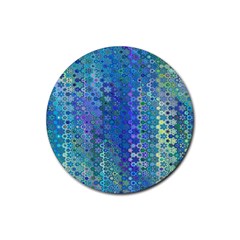 Boho Blue Wildflower Print Rubber Coaster (round)  by SpinnyChairDesigns