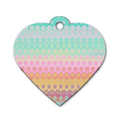 Boho Retro Pastel Floral Pattern Dog Tag Heart (two Sides) by SpinnyChairDesigns