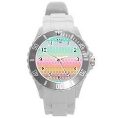 Boho Retro Pastel Floral Pattern Round Plastic Sport Watch (l) by SpinnyChairDesigns