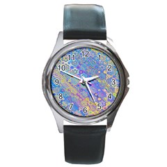 Boho Retro Wildflower Print Round Metal Watch by SpinnyChairDesigns