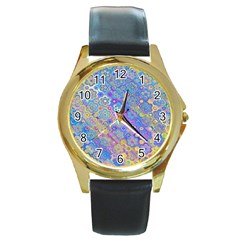 Boho Retro Wildflower Print Round Gold Metal Watch by SpinnyChairDesigns