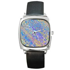 Boho Retro Wildflower Print Square Metal Watch by SpinnyChairDesigns