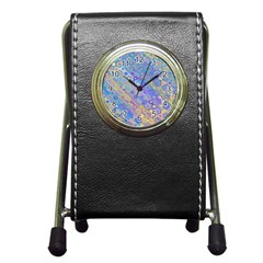 Boho Retro Wildflower Print Pen Holder Desk Clock by SpinnyChairDesigns