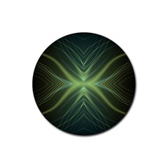 Abstract Green Stripes Rubber Coaster (round)  by SpinnyChairDesigns