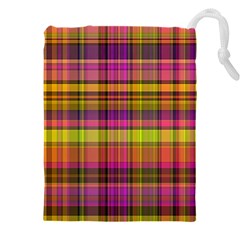 Pink Yellow Madras Plaid Drawstring Pouch (4xl) by SpinnyChairDesigns