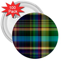 Colorful Madras Plaid 3  Buttons (100 Pack)  by SpinnyChairDesigns