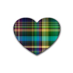 Colorful Madras Plaid Rubber Coaster (heart)  by SpinnyChairDesigns