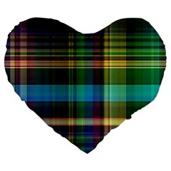 Colorful Madras Plaid Large 19  Premium Heart Shape Cushions by SpinnyChairDesigns