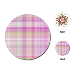 Pink Madras Plaid Playing Cards Single Design (round) by SpinnyChairDesigns