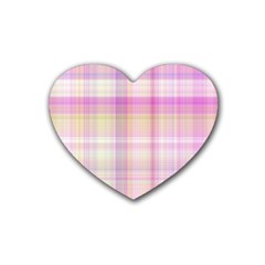 Pink Madras Plaid Heart Coaster (4 Pack)  by SpinnyChairDesigns