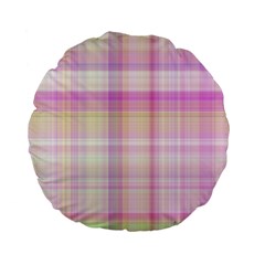 Pink Madras Plaid Standard 15  Premium Flano Round Cushions by SpinnyChairDesigns