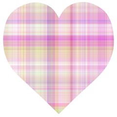 Pink Madras Plaid Wooden Puzzle Heart by SpinnyChairDesigns