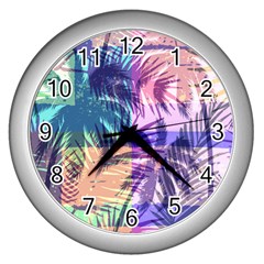 Purple Tropical Pattern Wall Clock (Silver)