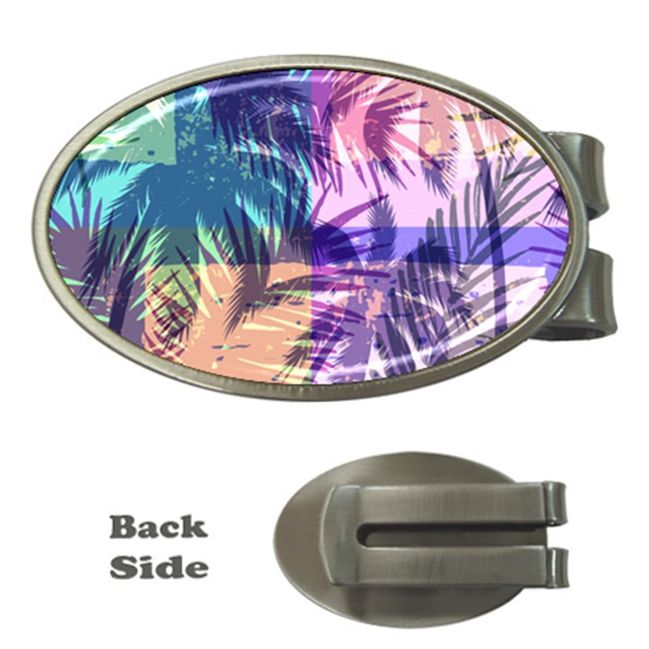 Purple Tropical Pattern Money Clips (Oval) 