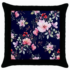 Printed Floral Pattern Throw Pillow Case (black) by designsbymallika