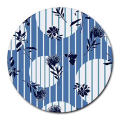 Stripes Blue White Round Mousepads