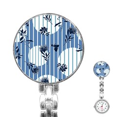 Stripes Blue White Stainless Steel Nurses Watch by designsbymallika
