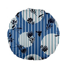 Stripes Blue White Standard 15  Premium Flano Round Cushions by designsbymallika