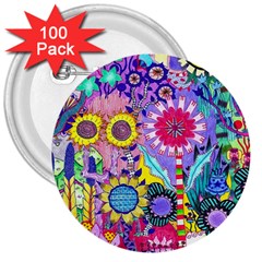 Double Sunflower Abstract 3  Buttons (100 Pack)  by okhismakingart