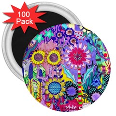 Double Sunflower Abstract 3  Magnets (100 Pack) by okhismakingart