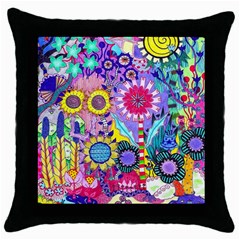 Double Sunflower Abstract Throw Pillow Case (black) by okhismakingart