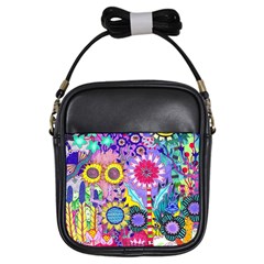 Double Sunflower Abstract Girls Sling Bag by okhismakingart