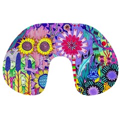 Double Sunflower Abstract Travel Neck Pillow by okhismakingart