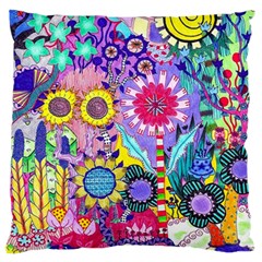 Double Sunflower Abstract Large Flano Cushion Case (two Sides) by okhismakingart