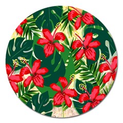 Floral Pink Flowers Magnet 5  (round)