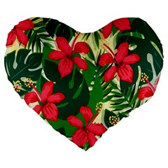 Floral Pink Flowers Large 19  Premium Flano Heart Shape Cushions by Mariart