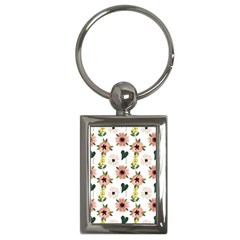 Flower White Pattern Floral Key Chain (rectangle)
