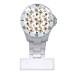 Flower White Pattern Floral Plastic Nurses Watch