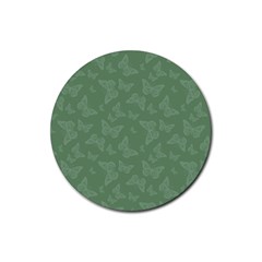 Asparagus Green Butterfly Print Rubber Coaster (round)  by SpinnyChairDesigns