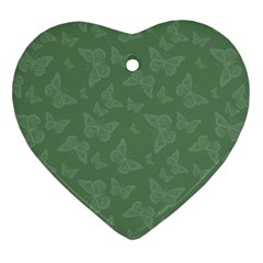 Asparagus Green Butterfly Print Heart Ornament (two Sides) by SpinnyChairDesigns