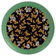 Black Gold Butterfly Print Color Wall Clock by SpinnyChairDesigns