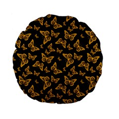 Black Gold Butterfly Print Standard 15  Premium Flano Round Cushions by SpinnyChairDesigns