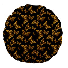 Black Gold Butterfly Print Large 18  Premium Flano Round Cushions by SpinnyChairDesigns