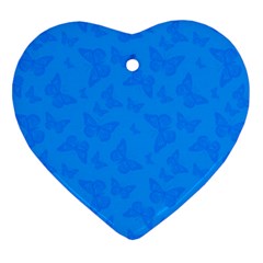 Cornflower Blue Butterfly Print Heart Ornament (two Sides) by SpinnyChairDesigns