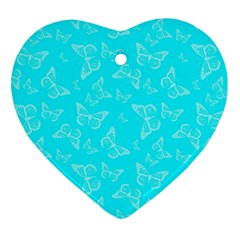 Aqua Blue Butterfly Print Heart Ornament (two Sides) by SpinnyChairDesigns