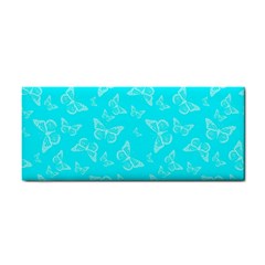 Aqua Blue Butterfly Print Hand Towel by SpinnyChairDesigns