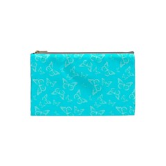 Aqua Blue Butterfly Print Cosmetic Bag (small) by SpinnyChairDesigns