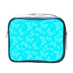 Aqua Blue Butterfly Print Mini Toiletries Bag (One Side)