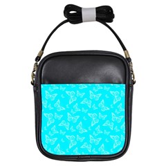 Aqua Blue Butterfly Print Girls Sling Bag