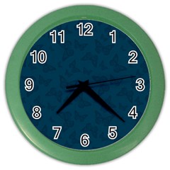 Indigo Dye Blue Butterfly Pattern Color Wall Clock by SpinnyChairDesigns