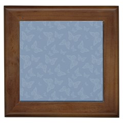 Faded Blue Butterfly Print Framed Tile by SpinnyChairDesigns