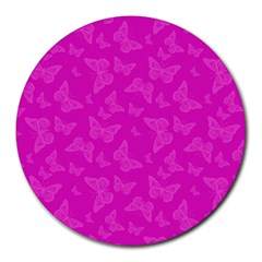 Fuchsia Butterfly Print  Round Mousepads by SpinnyChairDesigns