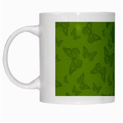 Avocado Green Butterfly Print White Mugs by SpinnyChairDesigns